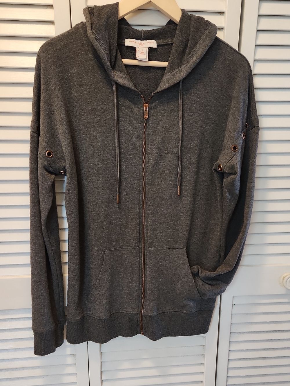 Adrienne Vittadini Sport Gray Zipperes  Hooded Sweatshirt Jacket